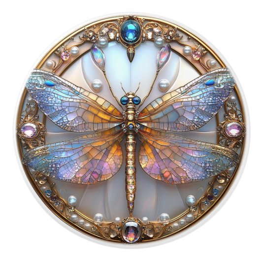 Art Deco Dragonfly Pareltjes Parels Keramische Knop (Voorkant)