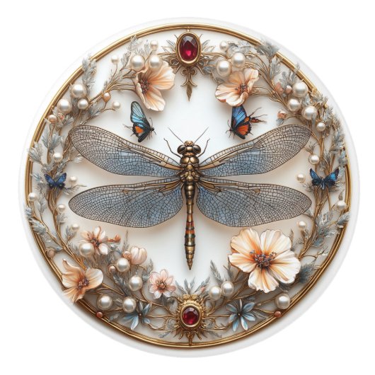 Art Deco Dragonfly Turquoise Parels Pareltjes Keramische Knop (Voorkant)