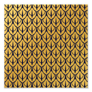 Art Deco Dragonschubben - Blauwe en Gouden Schubbe Foto Afdruk