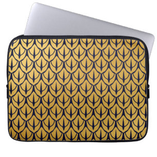 Art Deco Dragonschubben - Blauwe en Gouden Schubbe Laptop Sleeve