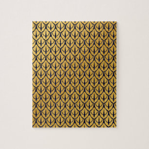 Art Deco Dragonschubben - Blauwe en Gouden Schubbe Legpuzzel