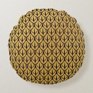 Art Deco Dragonschubben - Blauwe en Gouden Schubbe Rond Kussen