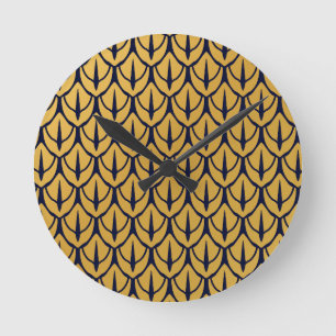 Art Deco Dragonschubben - Blauwe en Gouden Schubbe Ronde Klok