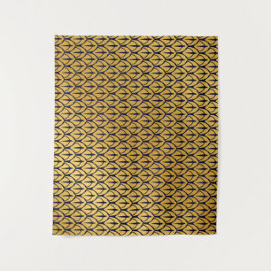 Art Deco Dragonschubben - Blauwe en Gouden Schubbe Wandkleed