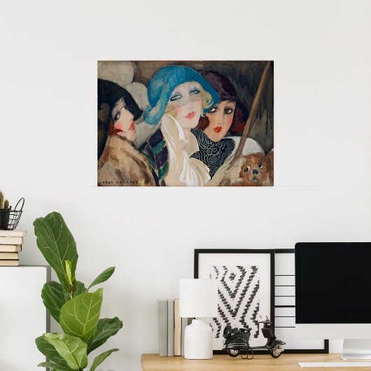 Art Deco Drie Vrouwen onder een paraplu Poster (Thuiskantoor)