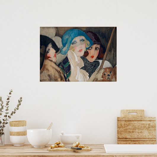 Art Deco Drie Vrouwen onder een paraplu Poster (Keuken)