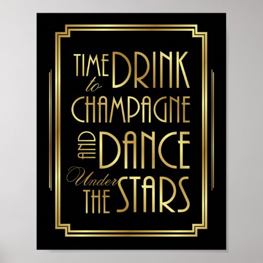 Art Deco DRINK CHAMPAGNE DANCE ONDER STARS Print (Voorkant)