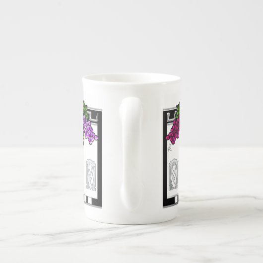 Art Deco Druiven - Monogrammed (Bone China Mok) Porselein Kop (Achterkant)