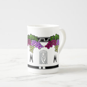 Art Deco Druiven - Monogrammed (Bone China Mok) Porselein Kop