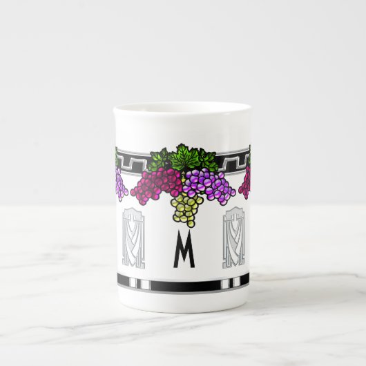 Art Deco Druiven - Monogrammed (Bone China Mok) Porselein Kop (Voorkant)