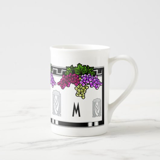 Art Deco Druiven - Monogrammed (Bone China Mok) Porselein Kop (Rechts)