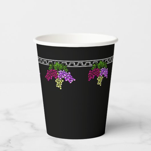 Art Deco Druiven - Zwart, Zilver, Violet Monogram Papieren Bekers (Achterkant)