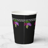 Art Deco Druiven - Zwart, Zilver, Violet Monogram Papieren Bekers (Rechts)