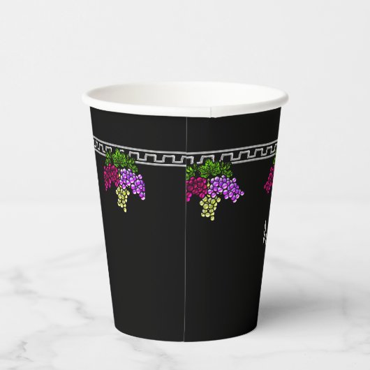 Art Deco Druiven - Zwart, Zilver, Violet Monogram Papieren Bekers (Rechts)