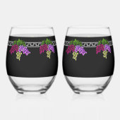 Art Deco Druiven - Zwart, Zilver, Violet Monogram Wijnglas Zonder Voet (Achterkant)