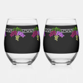 Art Deco Druiven - Zwart, Zilver, Violet Monogram Wijnglas Zonder Voet (Links)