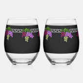 Art Deco Druiven - Zwart, Zilver, Violet Monogram Wijnglas Zonder Voet (Rechts)