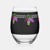 Art Deco Druiven - Zwart, Zilver, Violet Monogram Wijnglas Zonder Voet (Rechts)