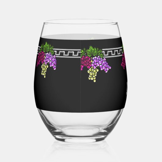 Art Deco Druiven - Zwart, Zilver, Violet Monogram Wijnglas Zonder Voet (Rechts)