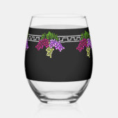 Art Deco Druiven - Zwart, Zilver, Violet Monogram Wijnglas Zonder Voet (Links)