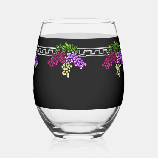 Art Deco Druiven - Zwart, Zilver, Violet Monogram Wijnglas Zonder Voet (Links)