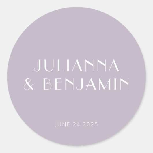 Art Deco Dusty Lila Eenvoudig aangepast huwelijk Ronde Sticker (Voorkant)