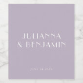  Art Deco Dusty Lila Eenvoudig aangepast huwelijk Wijn Etiket (Enkel label)