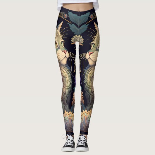 Art Deco Dusty Roos Cat Lover Yoga Leggings (Voorkant)
