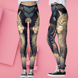 Art Deco Dusty Roos Cat Lover Yoga Leggings