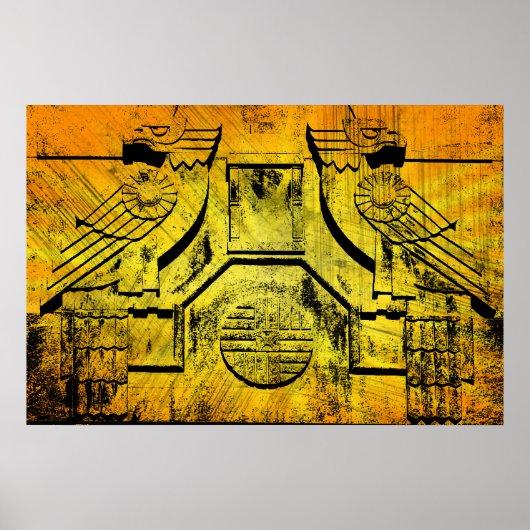 Art Deco Eagle Grunge Stone Sculpture Poster (Voorkant)