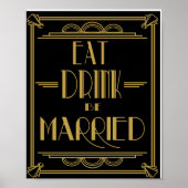 Art Deco Eat Drink en huwelijksbruiloft Afdrukken Poster (Voorkant)