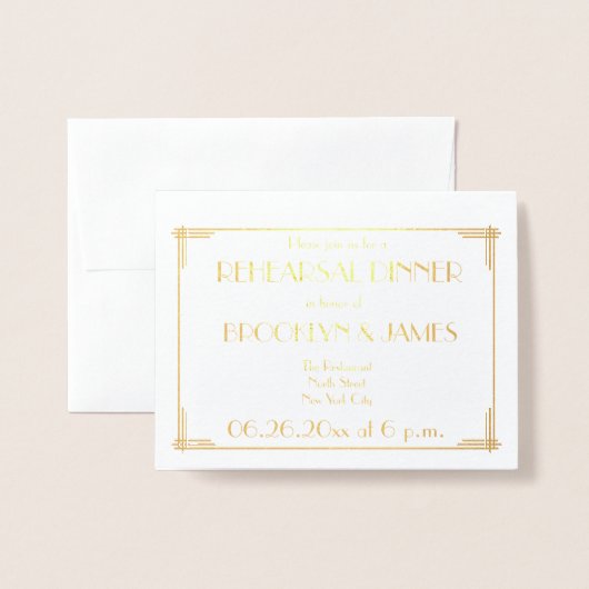 Art Deco echt gouden folie trouwrepetitie uitnodig Folie Kaarten (Voorkant met envelop)