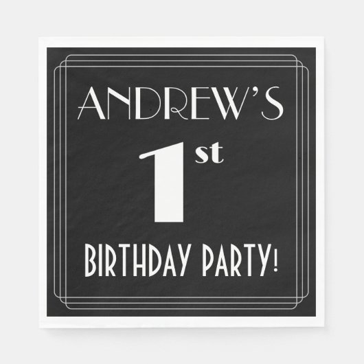 Art Deco: Eerste verjaardag met aangepaste naam Servet (Voorkant)