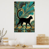 Art Deco Egyptian Black Cat Wall Art Poster (Keuken)