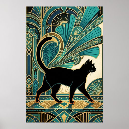 Art Deco Egyptian Black Cat Wall Art Poster (Voorkant)