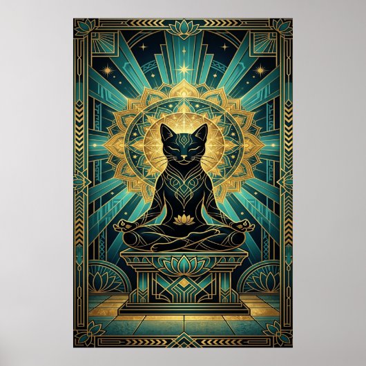 Art Deco Egyptian Pyramid Cat Wall Art Poster (Voorkant)