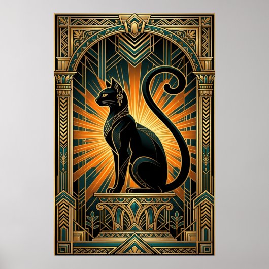 Art Deco Egyptian Revival Bastet Wall Art Poster (Voorkant)