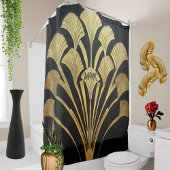 Art Deco Egyptisch Zwart Goud Monogram Initialen Douchegordijn