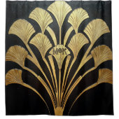 Art Deco Egyptisch Zwart Goud Monogram Initialen Douchegordijn (Voorkant)