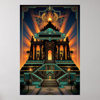 Art Deco Egyptische Revival Tempel Goud & Teal