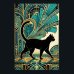 Art Deco Egyptische Zwarte Kat Wandkunst Poster<br><div class="desc">Dit koninklijke art deco ontwerp toont een zwarte kat gezeten op een sierlijke troon, geïnspireerd door Egyptische motieven en omlijst met gloeiende gouden bogen en turquoise geometrische details. De warme halo-verlichting en ingewikkelde patronen roepen de glamour van de jaren 1920 op met een mythische twist. Perfect voor kattenliefhebbers, occulte stijl...</div>