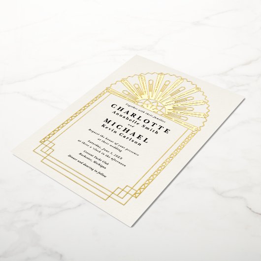 Art Deco elegance bruiloft Folie Uitnodiging (Gedraaid)