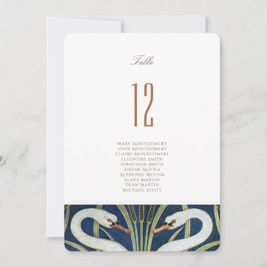 Art Deco Elegance Swan Tafelnummer Kaart (Voorkant)