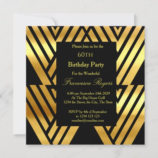 ART DECO Elegant 60e verjaardag Gold Black in Kaart (Voorkant)