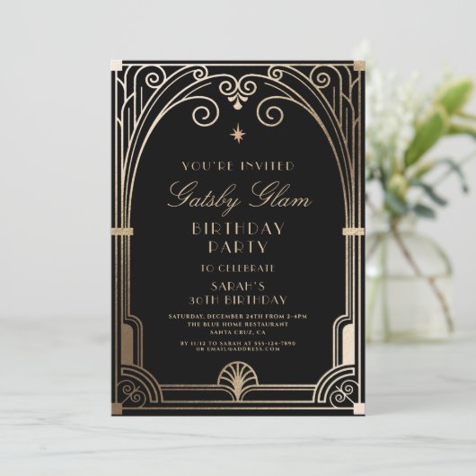 Art Deco Elegant Black Gold 20s Classic Birthday Kaart (Staand voorkant)