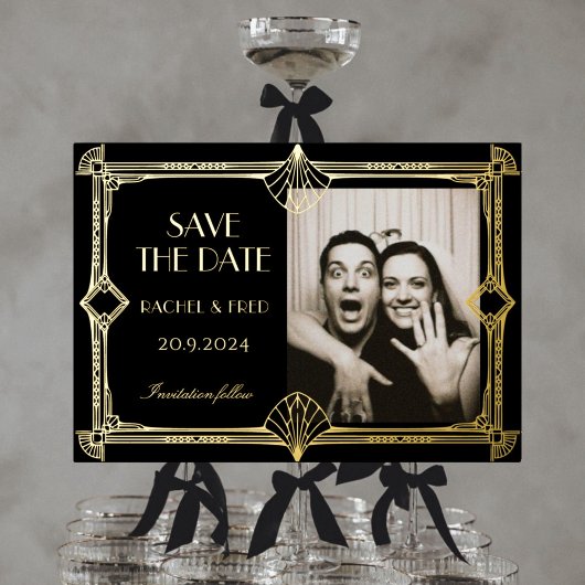 Art Deco Elegant Black Gold 20s save the date Folie Uitnodiging