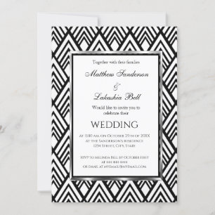 Art Deco Elegant Black White Geometrical Wedding Kaart