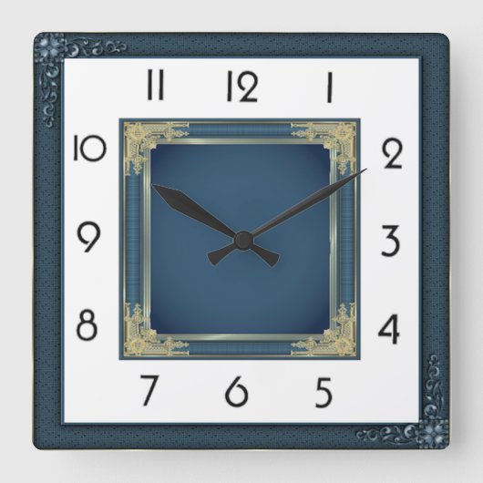 Art Deco Elegant Blauw Vierkante Klok (Voorkant)