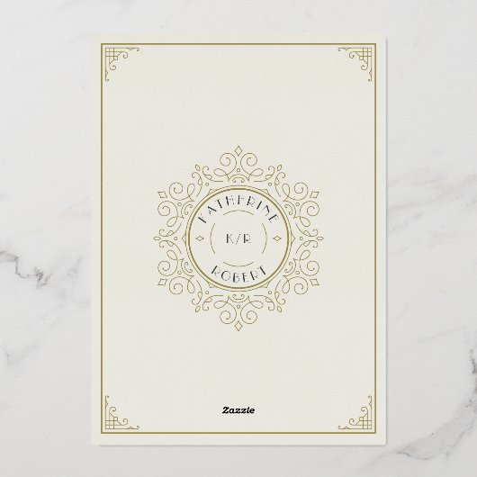  Art Deco Elegant Bruiloft Folie Uitnodiging (Achterkant)