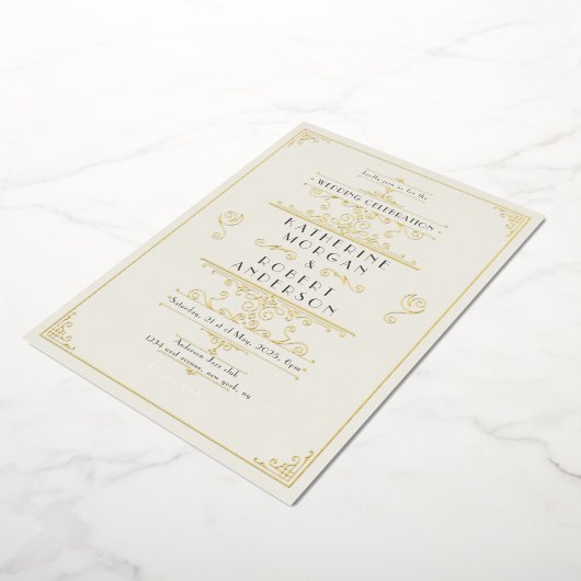 Art Deco Elegant Bruiloft Folie Uitnodiging (Gedraaid)